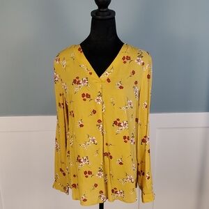 Brina & Em Mango Floral Oversized Rayon Top S V Neck